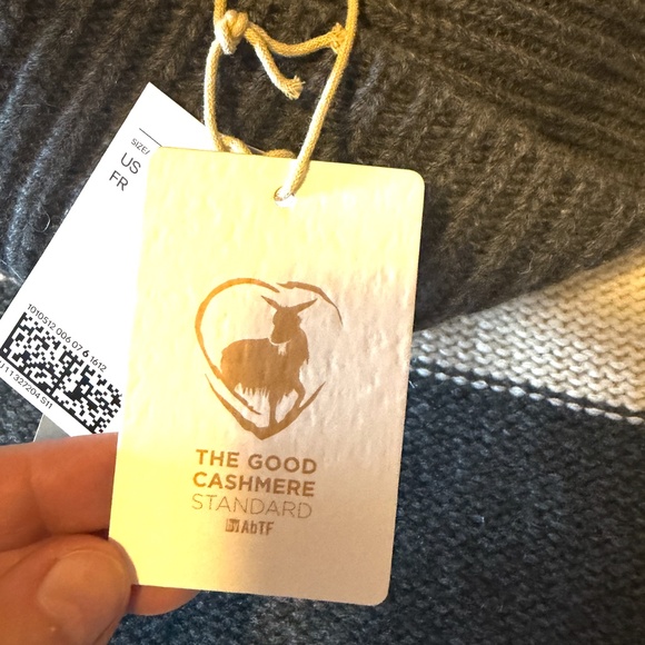 H&M Premium Label gray and cream stripe wool and cashmere turtleneck sweater NWT - Picture 7 of 14